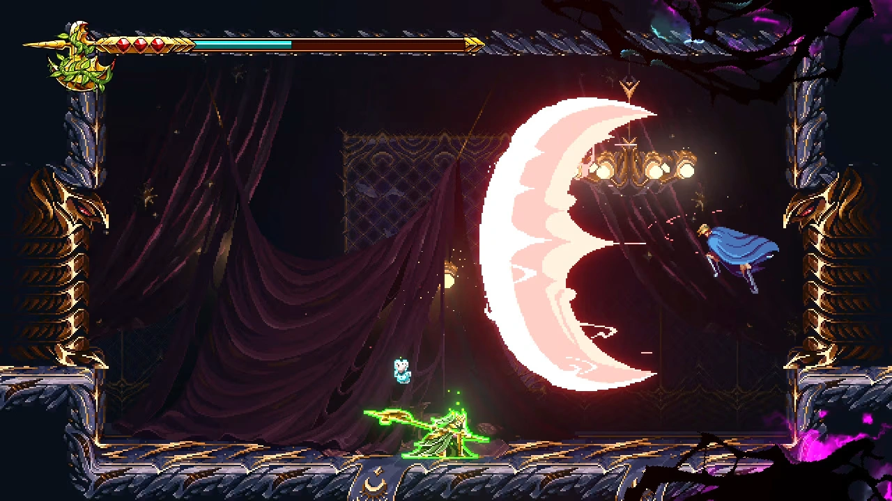 Captura 9 Years Of Shadows – Ataque De Media Luna Luminosa Sobre Un Escenario Escenico Oscuro