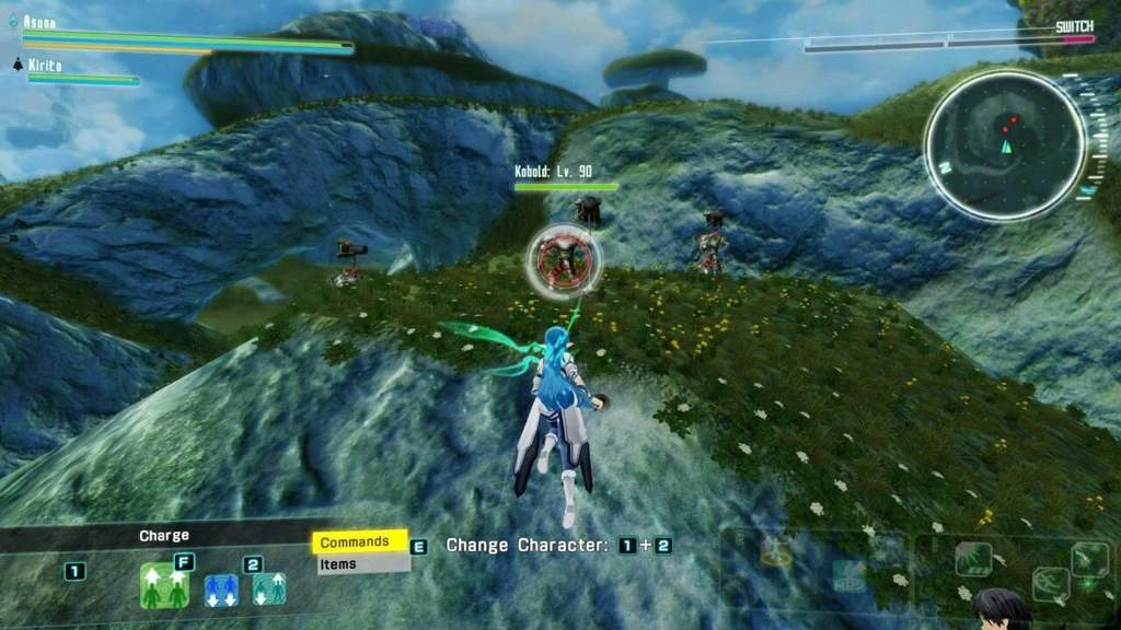 Captura Accel World Vs Sword Art Online Deluxe Edition – Asuna Flota Mientras Apunta A Un Grupo De Enemigos En Una Colina