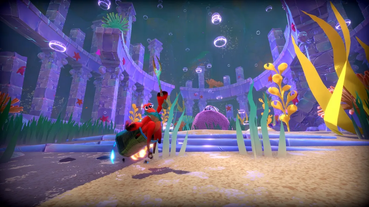 Captura Another Crabs Treasure – Cangrejo Armado Frente A Un Castillo Submarino Iluminado