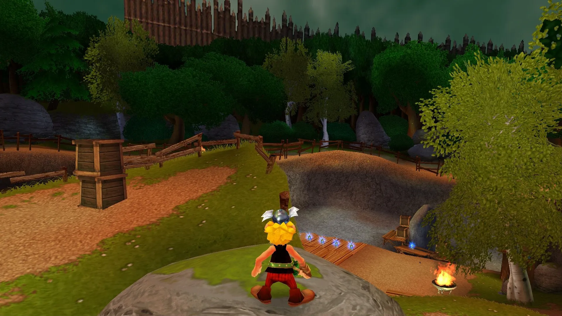 Captura Asterix Obelix XXL Romastered – Escenario Nocturno Con Enemigos Acechando En La Oscuridad