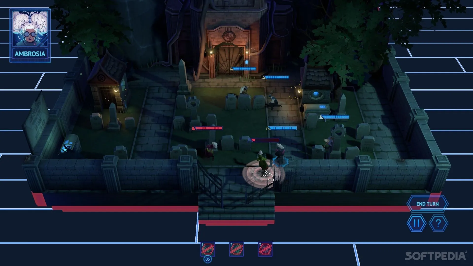 Captura Augmented Empire – Vista Aerea De Un Nivel Con Personajes Y Lineas Rojas De Movimiento