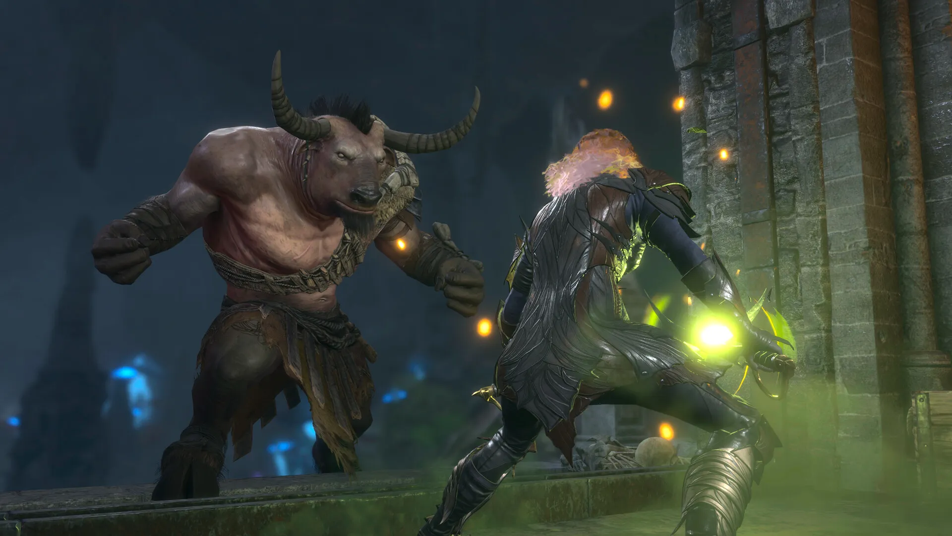 Captura Baldurs Gate 3 Deluxe Edition – Guerrero Con Armadura Enfrenta A Un Minotauro Musculoso En Una Zona De Ruinas