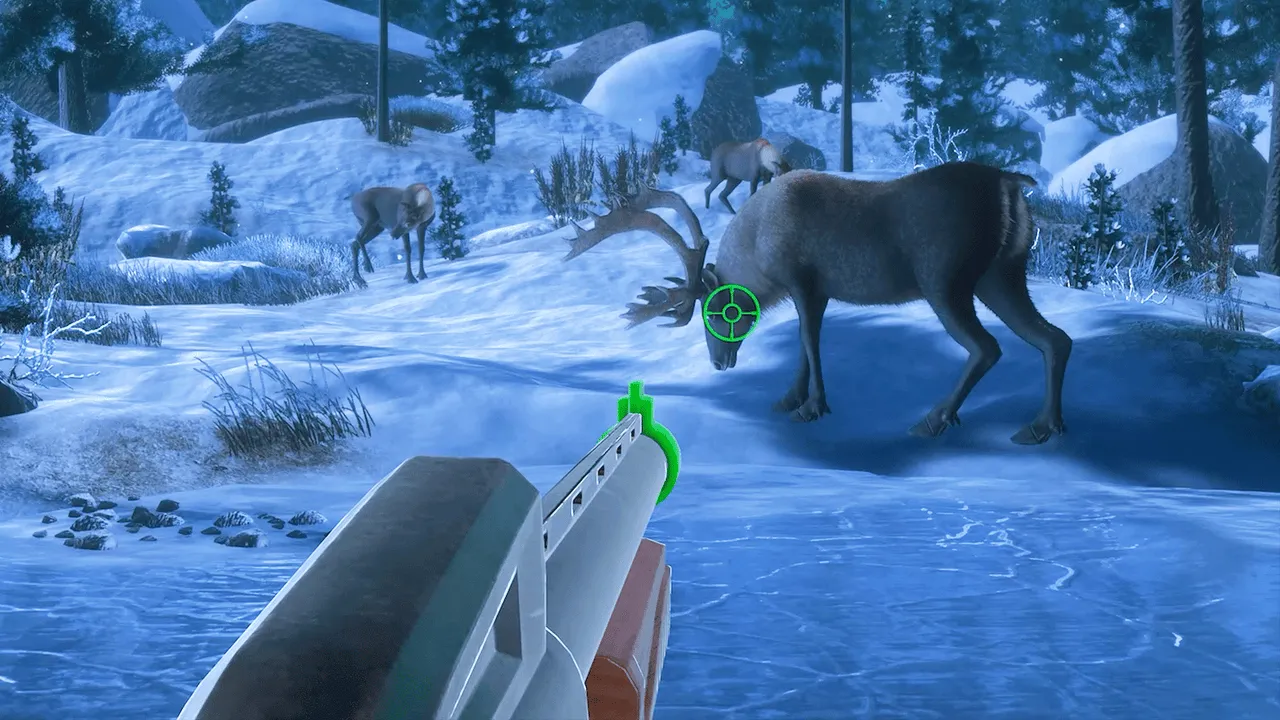 Captura Big Buck Hunter Ultimate Trophy – Jugador Apunta Con Escopeta A Un Alce En Un Paisaje Nevado