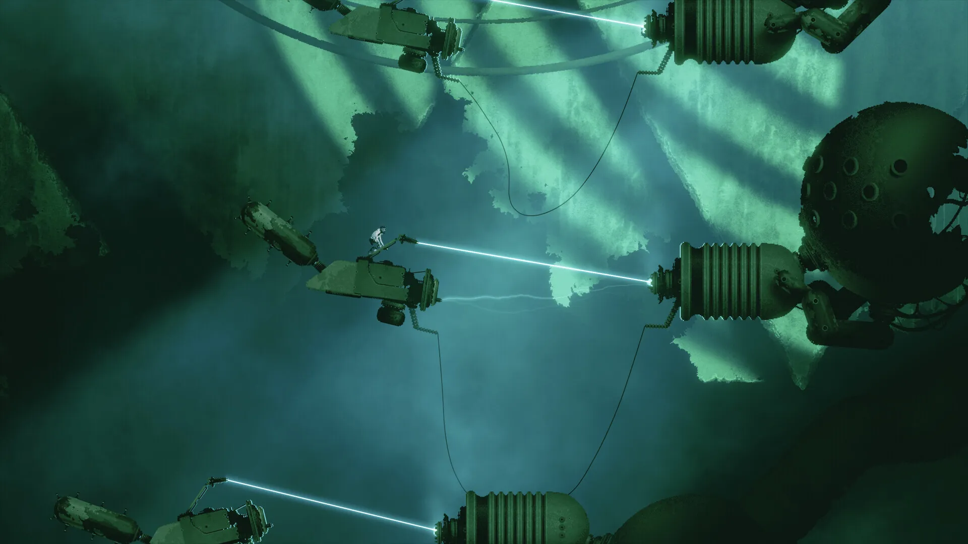 Captura Bionic Bay – Robots Flotan En Un Laboratorio Submarino Iluminado Por Luz Azulada
