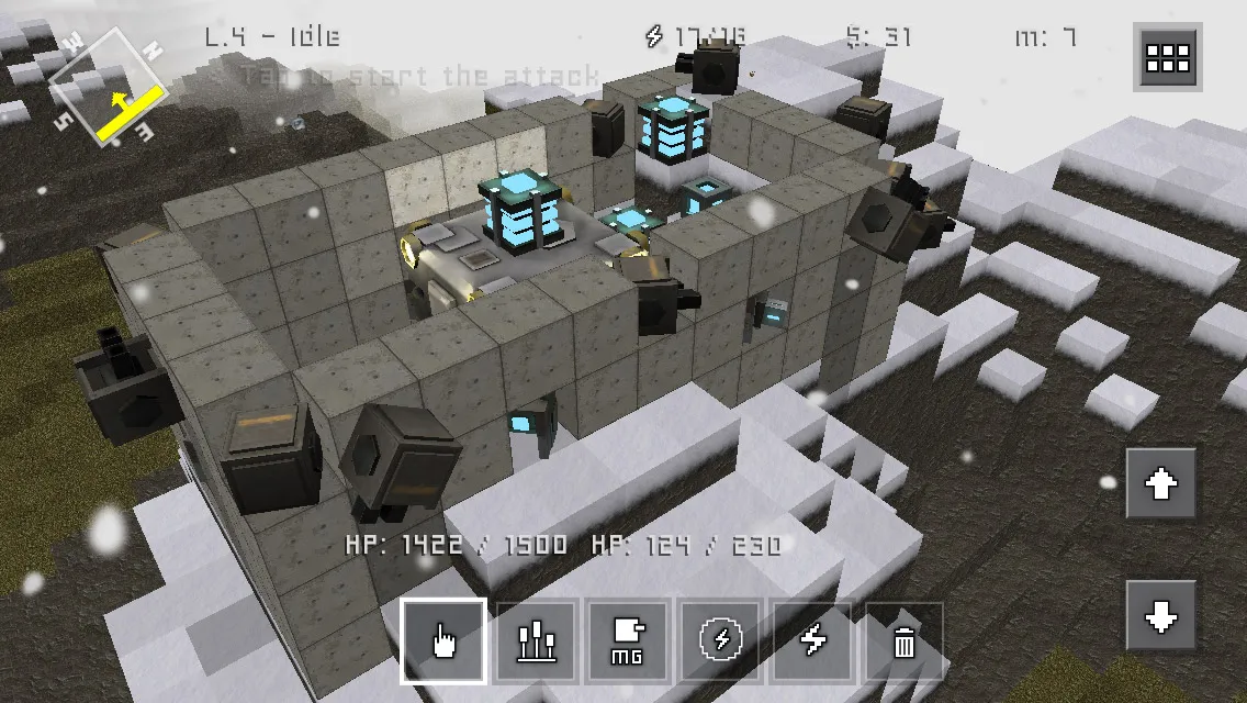Captura Block Fortress 2 – Construccion Cubica Sobre Un Terreno Nevado Con Iconos De Control