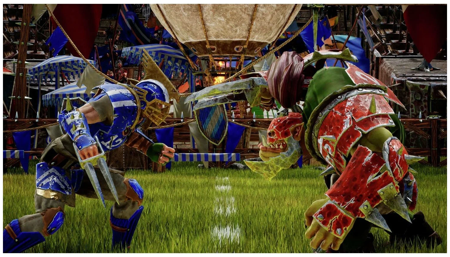 Captura Blood Bowl 3 Jugadores De Armadura Azul Y Roja Forcejean En Medio Del Campo