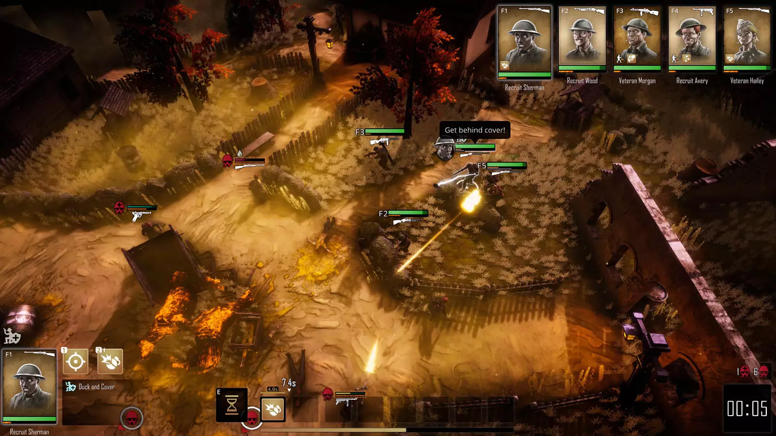 Captura Broken Lines – Combate En Una Trinchera Iluminada Con Fuego Y Enemigos