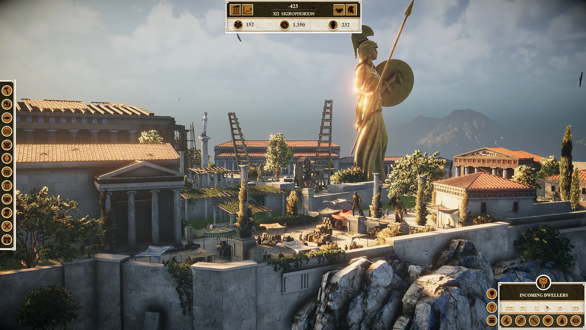 Captura Builders Of Greece – Vista De Ciudad En Construccion Con Gran Estatua Dorada De Atenea