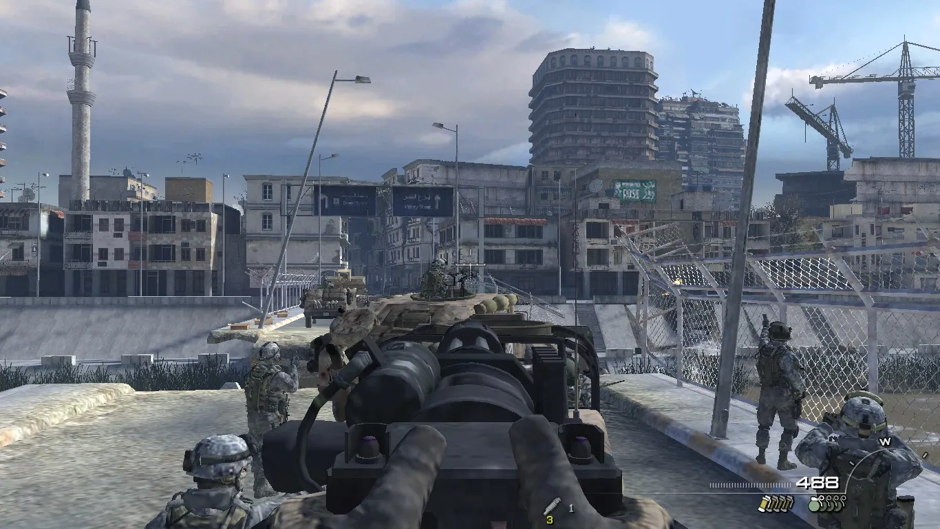 Captura Call Of Duty Modern Warfare 2 Remasterizado – Vista En Primera Persona Apuntando Con Lanzagranadas Mientras Aliados Avanzan Por Un Puente
