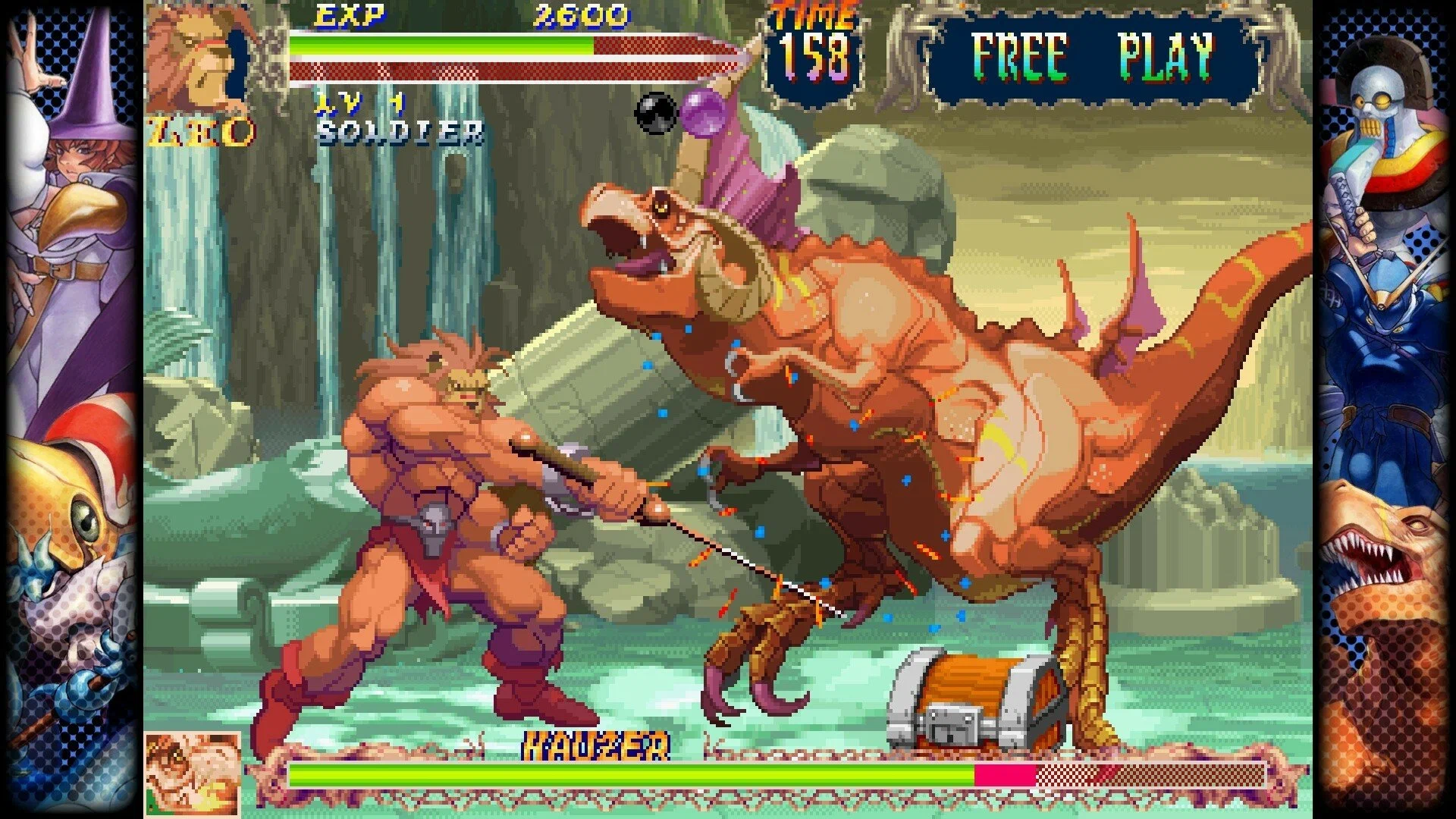 Captura Capcom Fighting Collection 2 Combate Entre Personaje Musculoso Y Dinosaurio Gigante