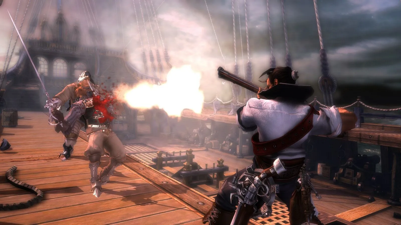 Captura Captain Blood – Combate En Cubierta Con Disparo A Quemarropa Durante Una Batalla Naval