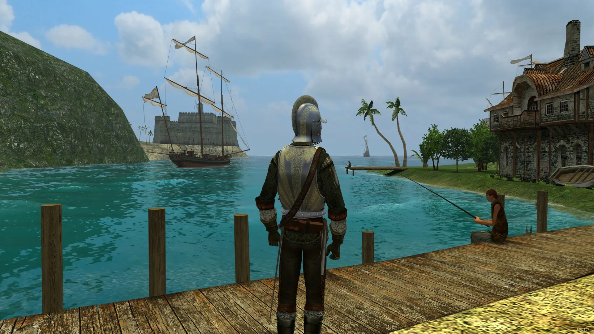Captura Caribbean Legend Vista Desde El Muelle Hacia Un Barco Anclado Junto A La Ciudad