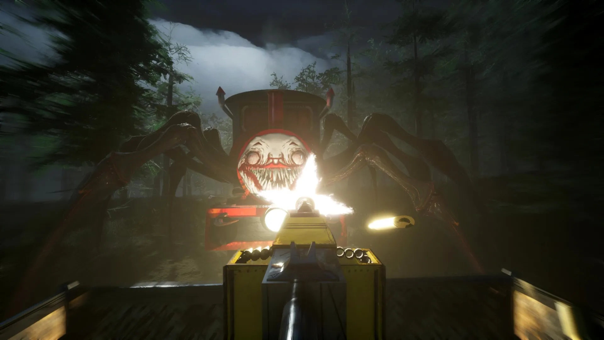 Captura Choo Choo Charles Ataque Frontal Del Tren Mutante Bajo Niebla Densa