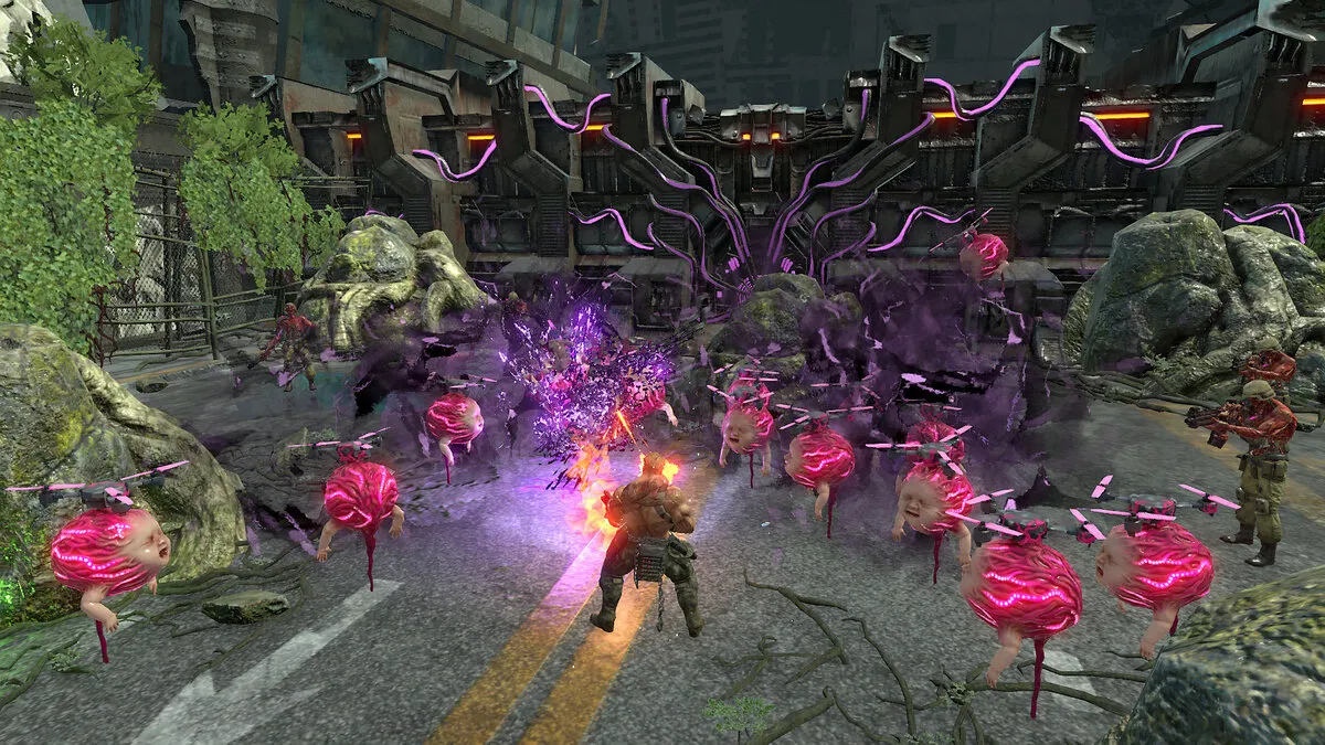 Captura Contra Rogue Corps Enfrentamiento Con Multiples Enemigos Y Rafagas Violetas En El Escenario