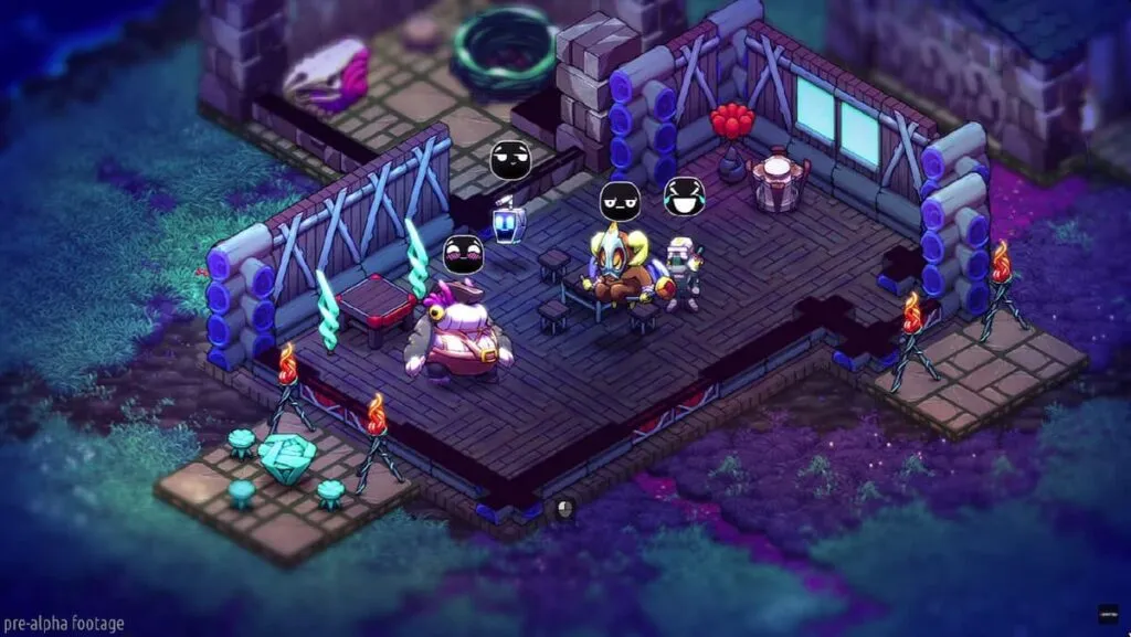 Captura Crashlands 2 Vista Isometrica De Un Laboratorio Futurista Con Varios Personajes