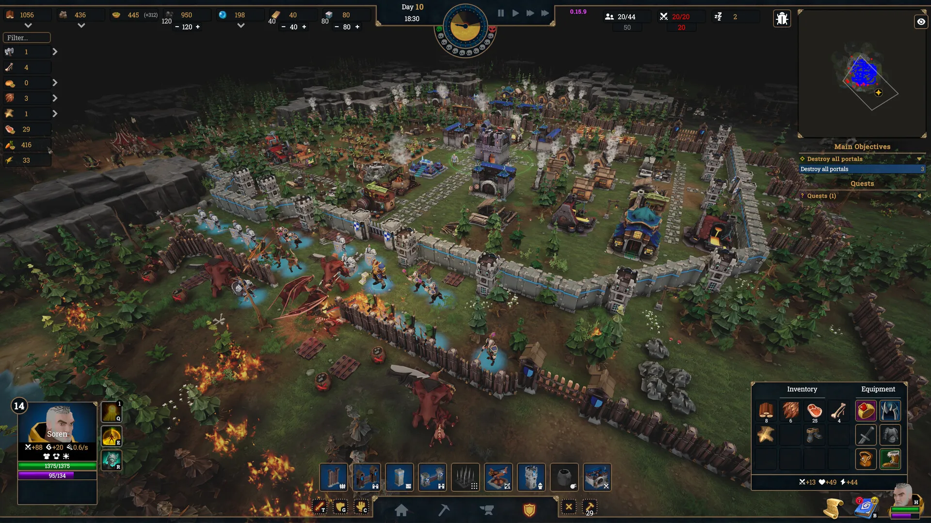 Captura Darfall – Vista Completa De Una Ciudad Amurallada En Batalla Con Unidades Y Heroes Activos
