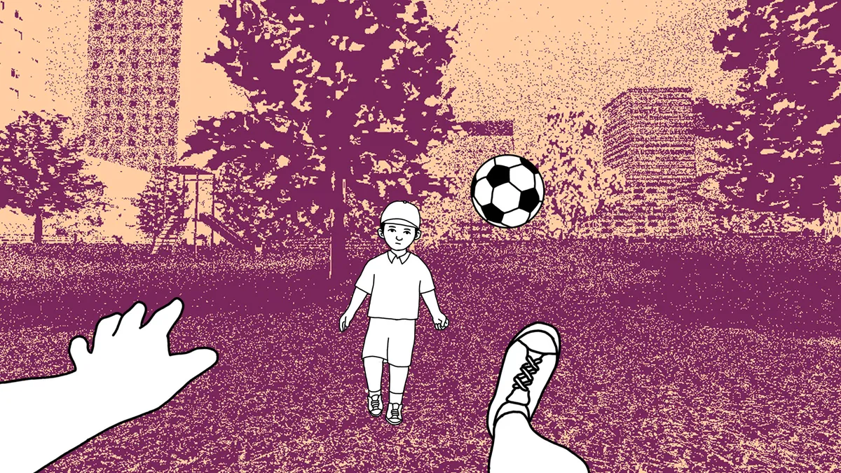 Captura Despelote – Vista En Primera Persona Pateando Un Balon Hacia Otro Nino En Un Parque