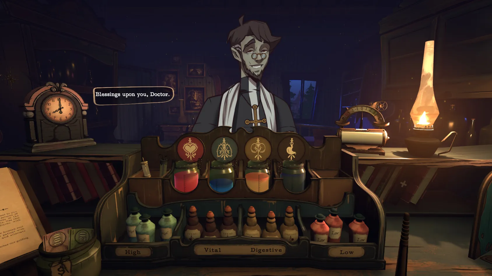Captura Do No Harm – Tienda Con Frascos Vendedor Sombrio Y Decoracion Retro