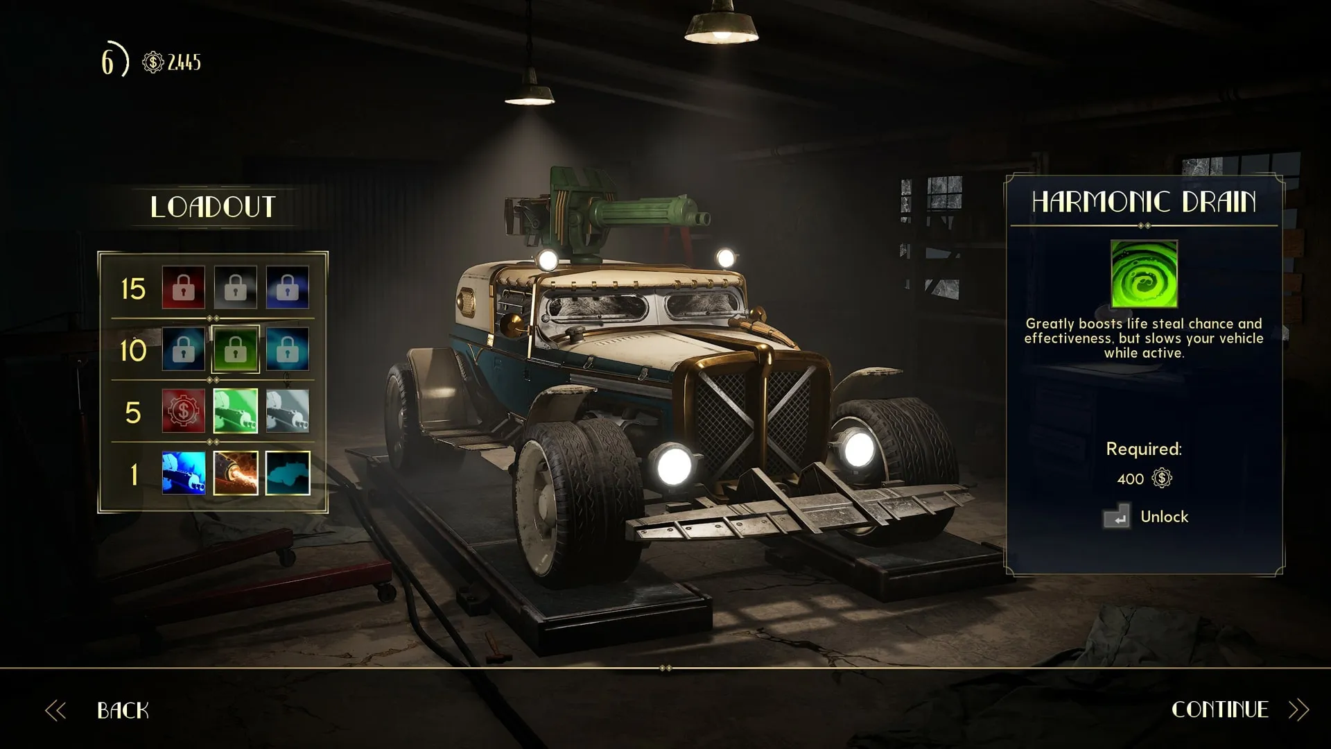 Captura Driveloop Pantalla De Seleccion Con Un Auto Personalizado Dentro De Un Garaje Oscuro