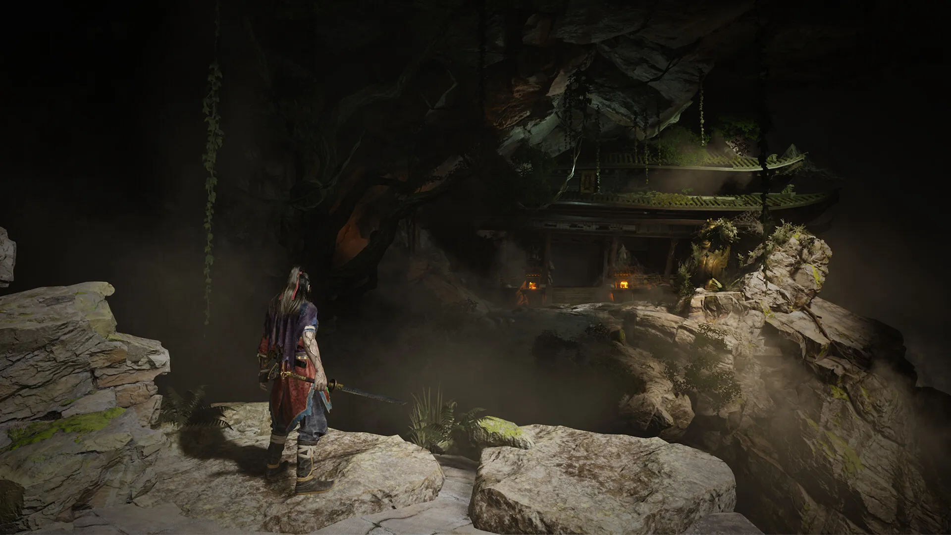 Captura Echoes Of Yi Samsara – Personaje Explorando Un Antiguo Templo En Ruinas