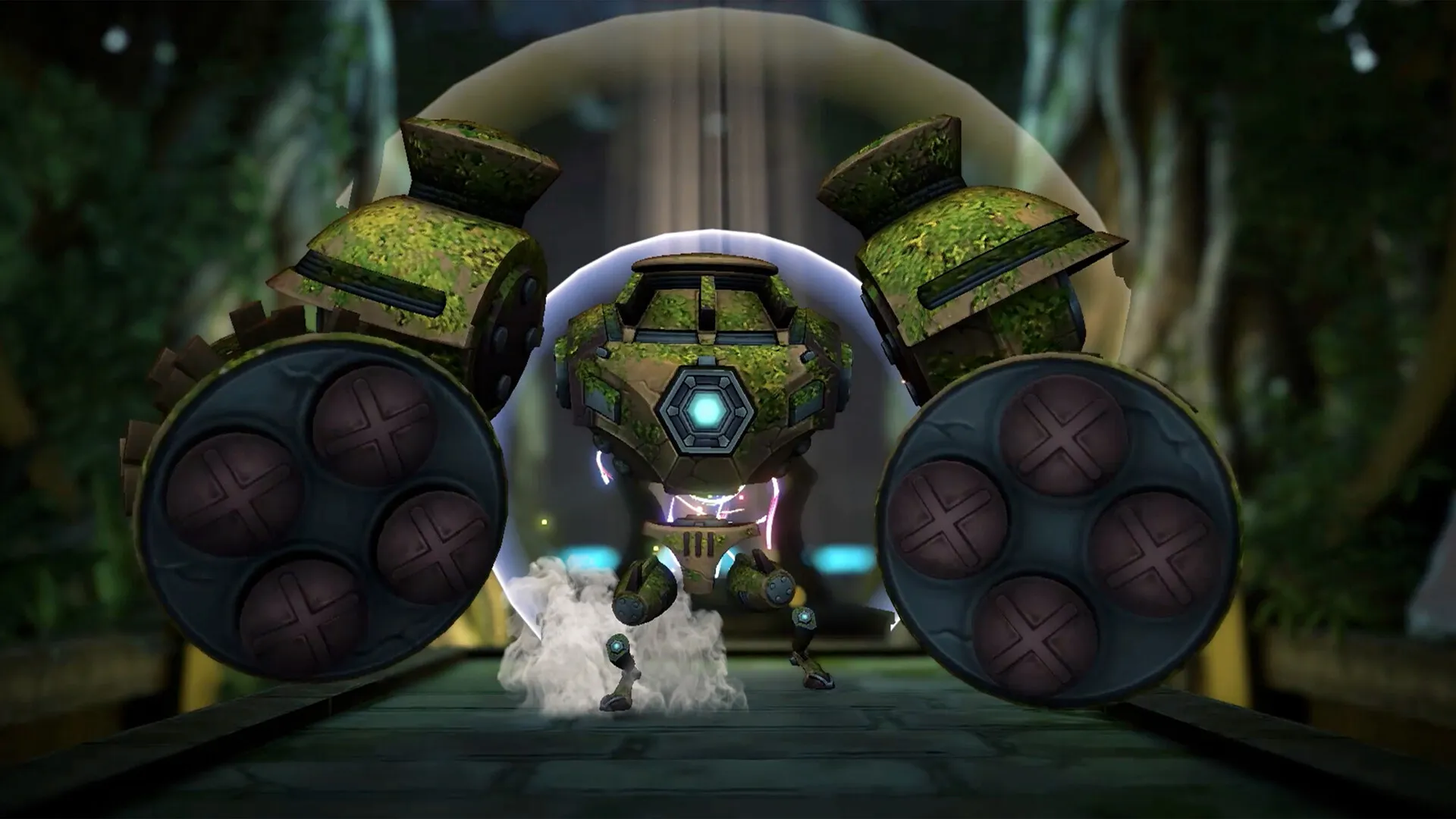 Captura Eiyuden Chronicle Hundred Heroes – Criatura Gigante Frente A Un Portal Iluminado En La Oscuridad