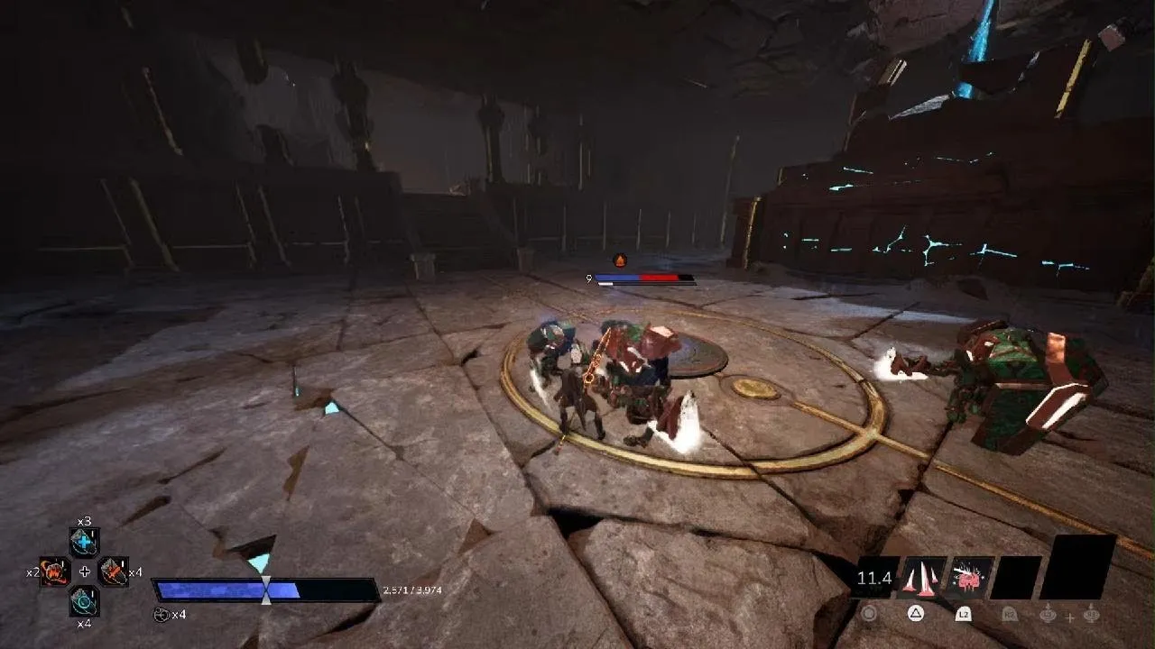Captura Empyreal – Batalla Cuerpo A Cuerpo Contra Dos Enemigos En Una Arena De Piedra