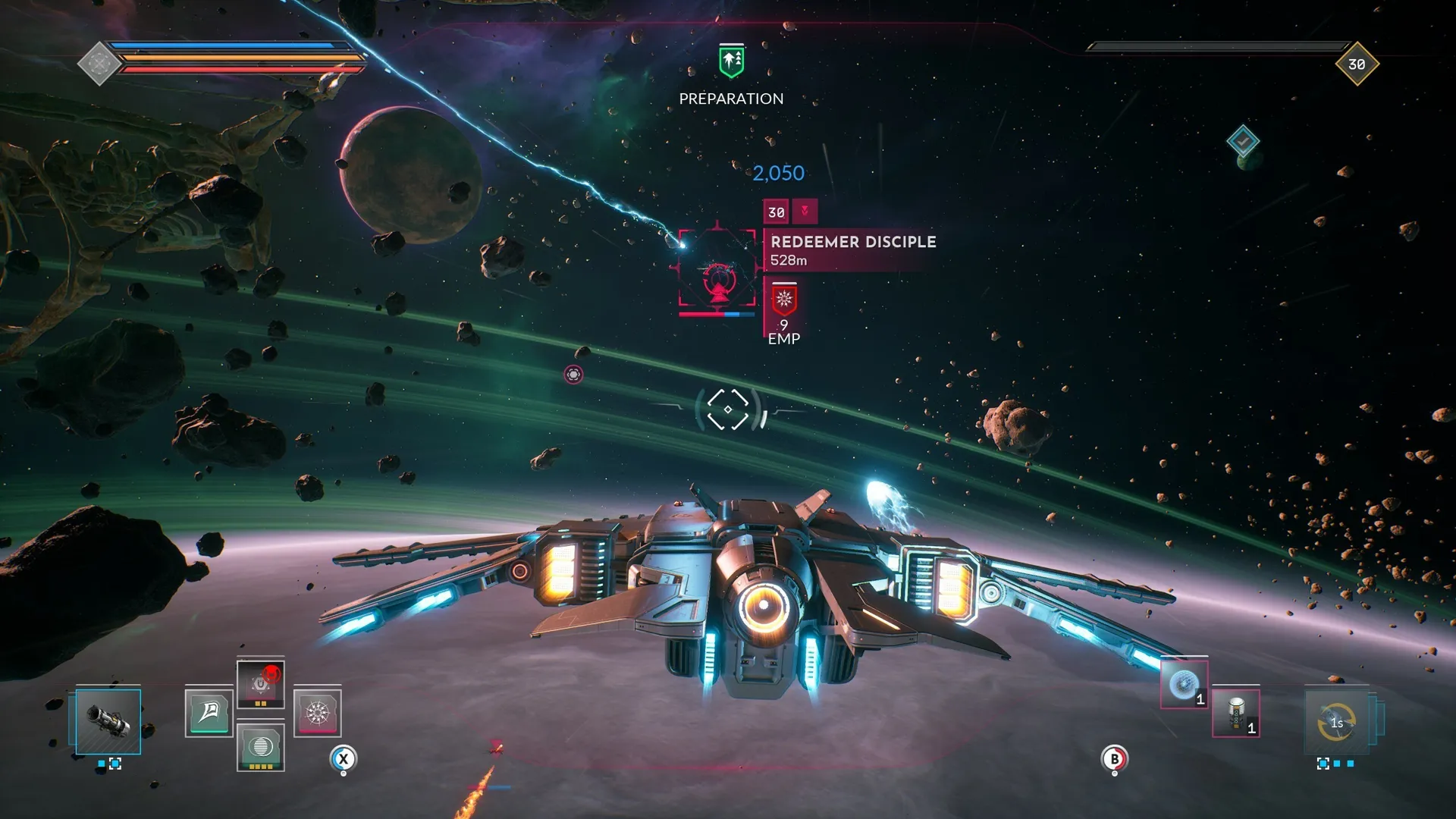 Captura Everspace 2 HUD Muestra Objetivos Marcados Mientras Nave Avanza En Zona Peligrosa