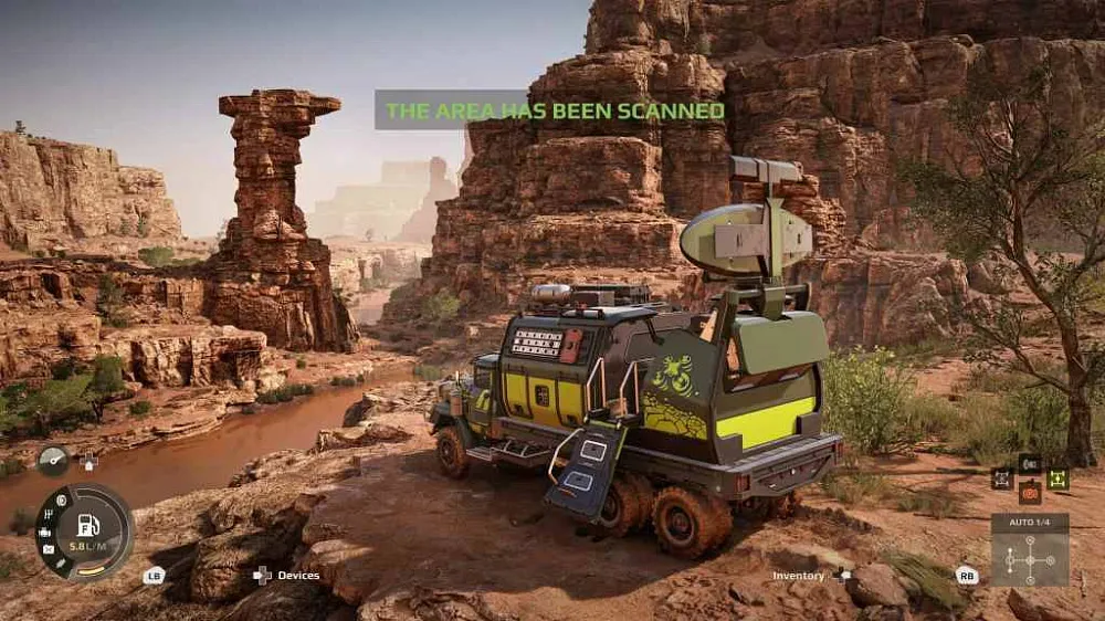 Captura Expeditions A MudRunner Game – Vehiculo De Exploracion Con Escaner Desplegado Sobre Un Acantilado Rocoso