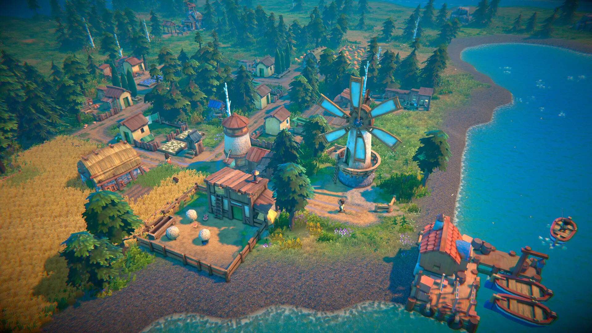 Captura Fabledom Pueblo Colorido Junto Al Rio Y Arboles De Fondo