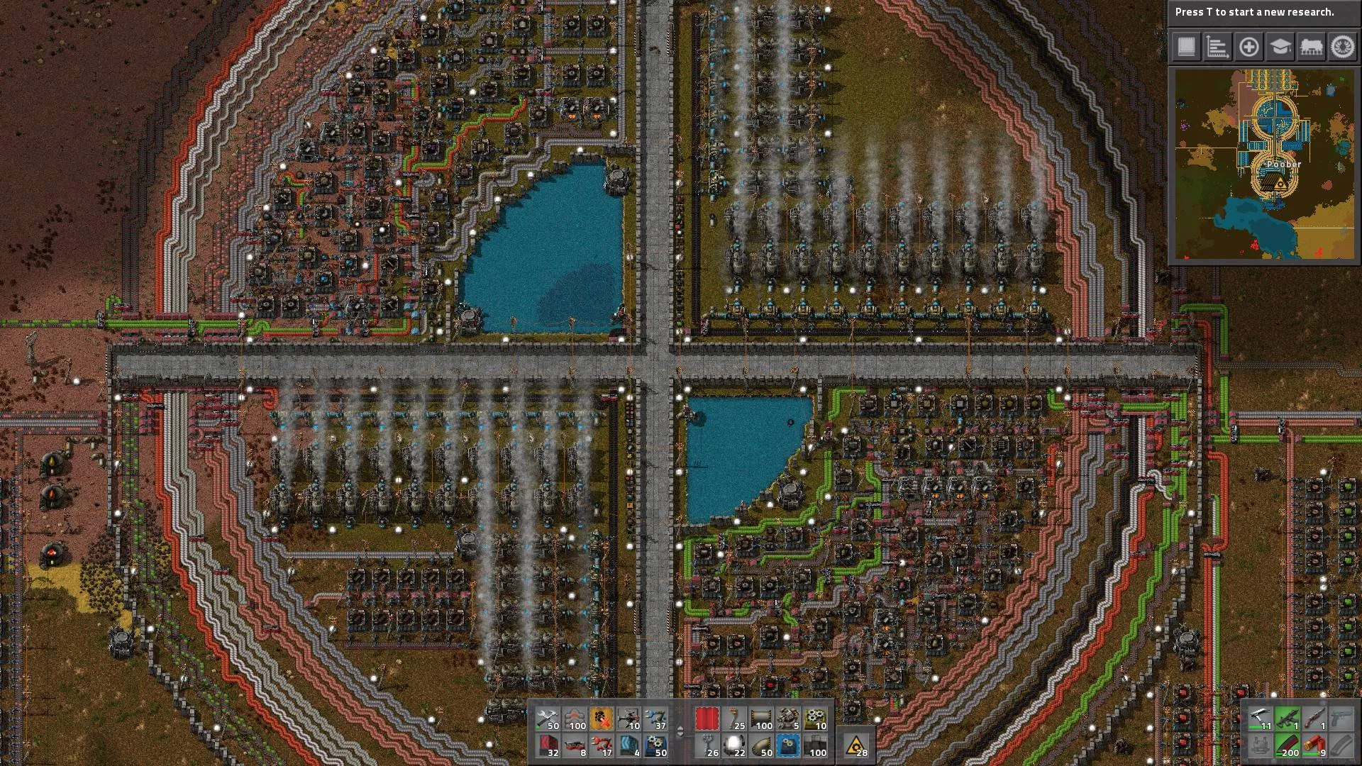 Captura Factorio – Megabase Circular Con Lagos Internos Lineas De Trenes Y Compleja Red Logistica