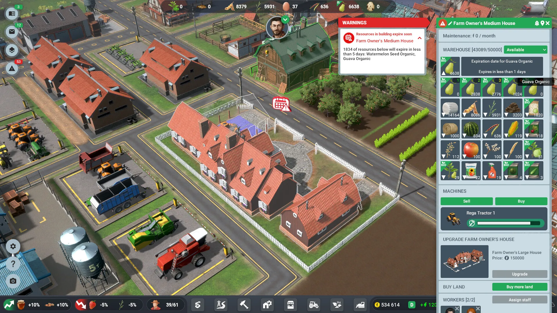 Captura Farm Manager World Interfaz Mostrando Detalles De Un Campo Agricola Y Casas Rojas