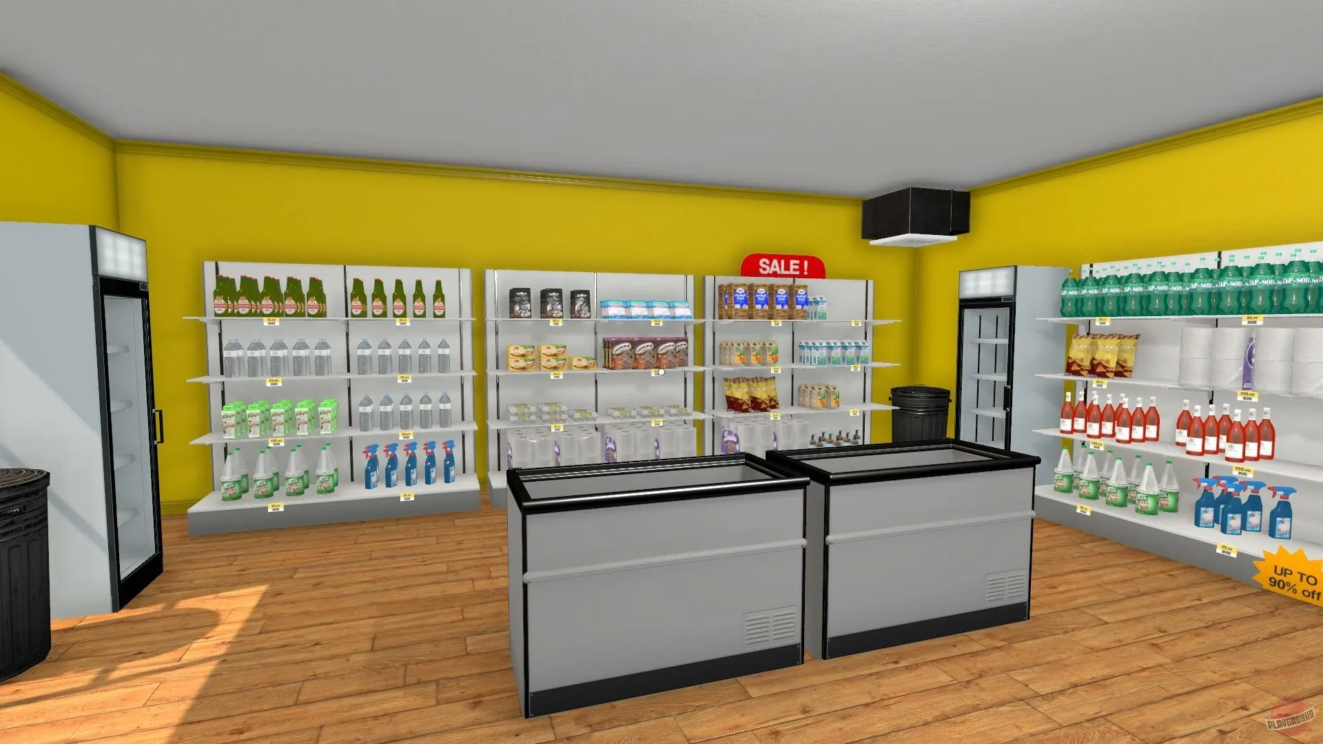 Captura Farming Supermarket Simulator Interior De Tienda Con Estanterias Llenas De Productos Y Mostradores Al Frente