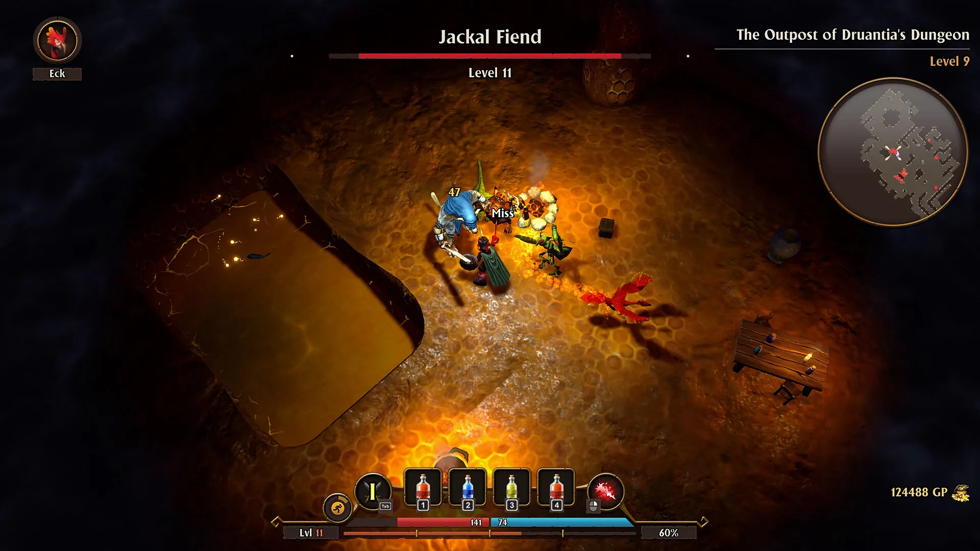 Captura Fate Reawakened Personaje Lucha Contra Enemigos En Mazmorra Iluminada Por Antorchas