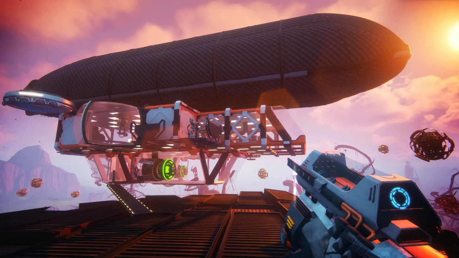 Captura Forever Skies Jugador Armado Sobre Plataforma Flotante Con Dirigible Cerca 1