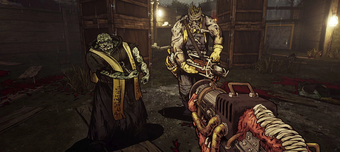 Captura Forgive Me Father 2 – Grupo De Criaturas Grotescas Iluminadas Por Faroles Verdes
