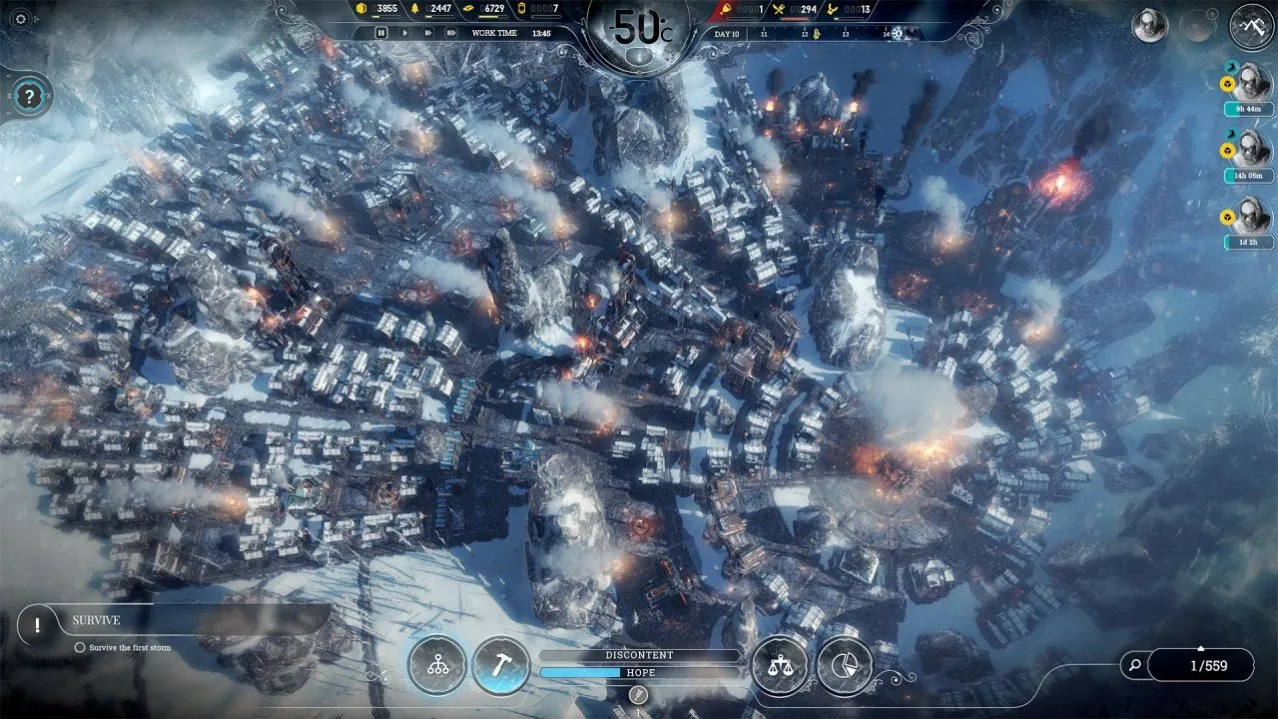 Captura Frostpunk 2 – Vista De La Ciudad Destruida En El Frio Extremo
