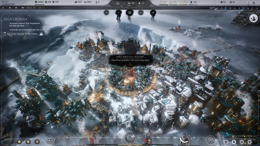 Captura Frostpunk 2 – Vista Panoramica De La Ciudad Con El Hielo Envolviendo Todo