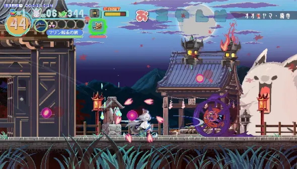 Captura Fubuki Zero In On Holoearth – Pelea En Escenario Nocturno Con Techos Clasicos Orientales