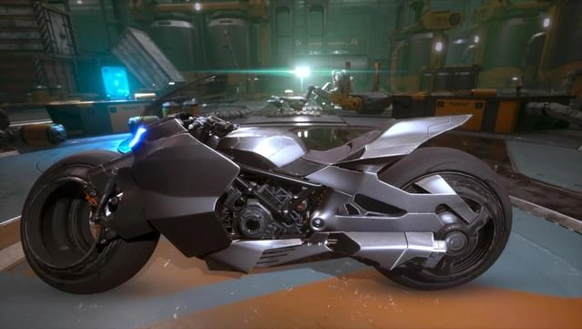 Captura Ghostrunner II – Moto Futurista Detallada Expuesta En Un Taller Con Maquinas Y Herramientas Alrededor