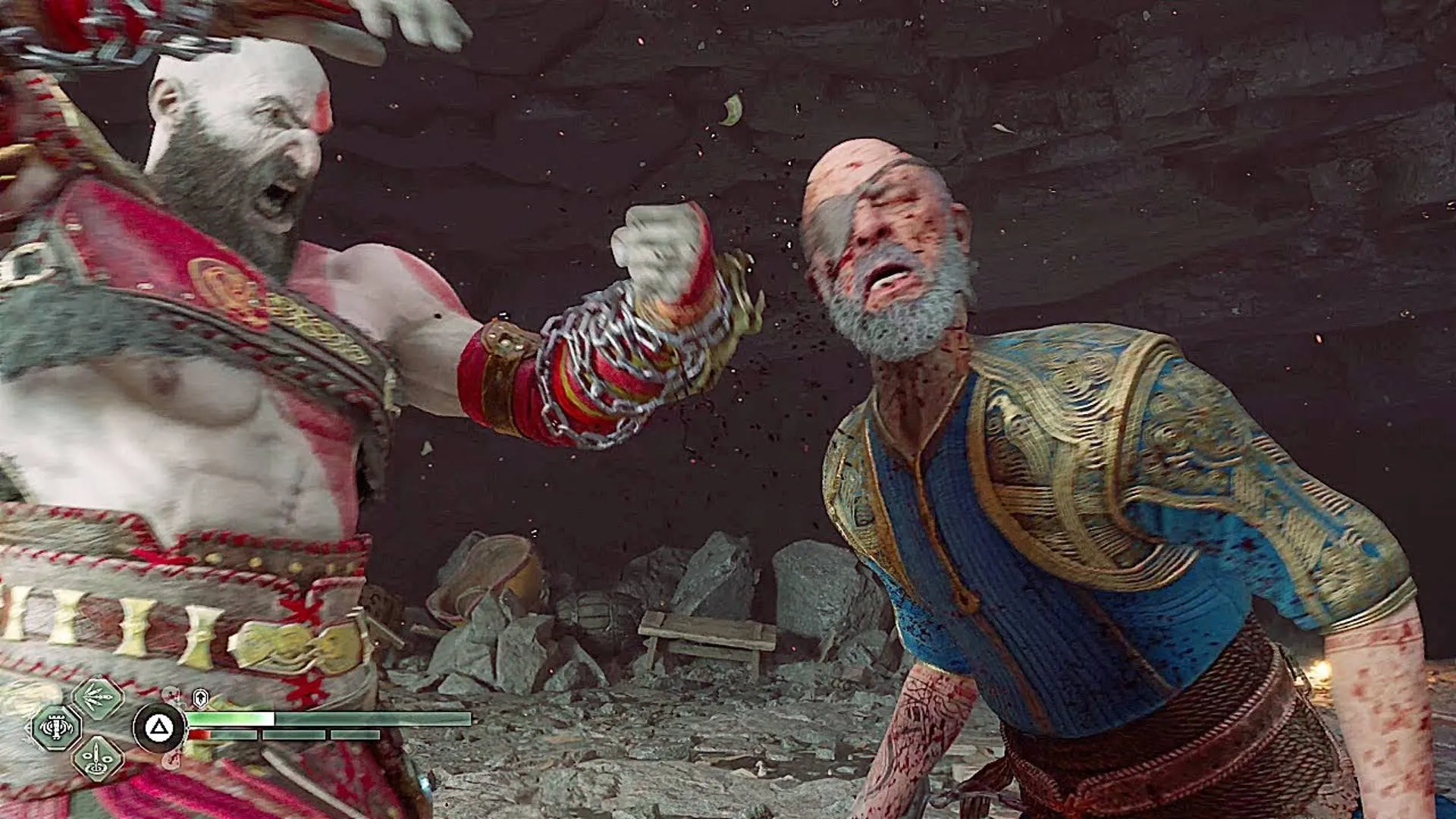 Captura God Of War Ragnarok Kratos Golpeando Hombre Sin Un Ojo