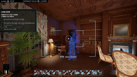 Captura Haunted House Renovator – Camara Capta Una Figura Fantasmal En La Sala Mientras Se Muestran Tareas De Renovacion