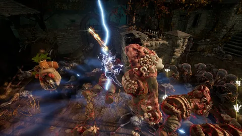 Captura Hordes Of Hunger Lucha Entre Guerreros Y Monstruos Bajo Rayos Azules