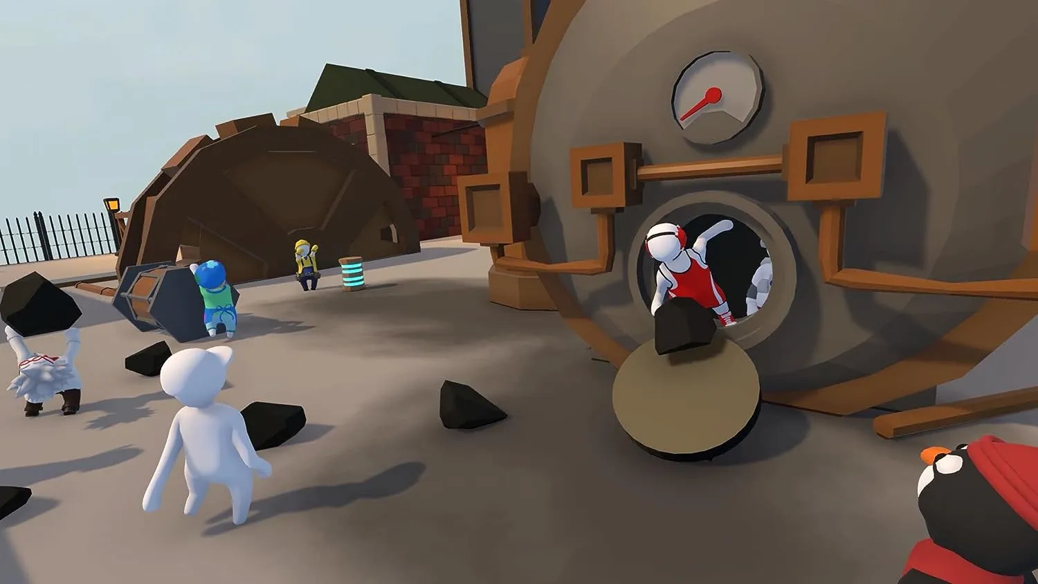 Captura Human Fall Flat – Escena Junto A Un Horno Gigante En Una Zona Desertica