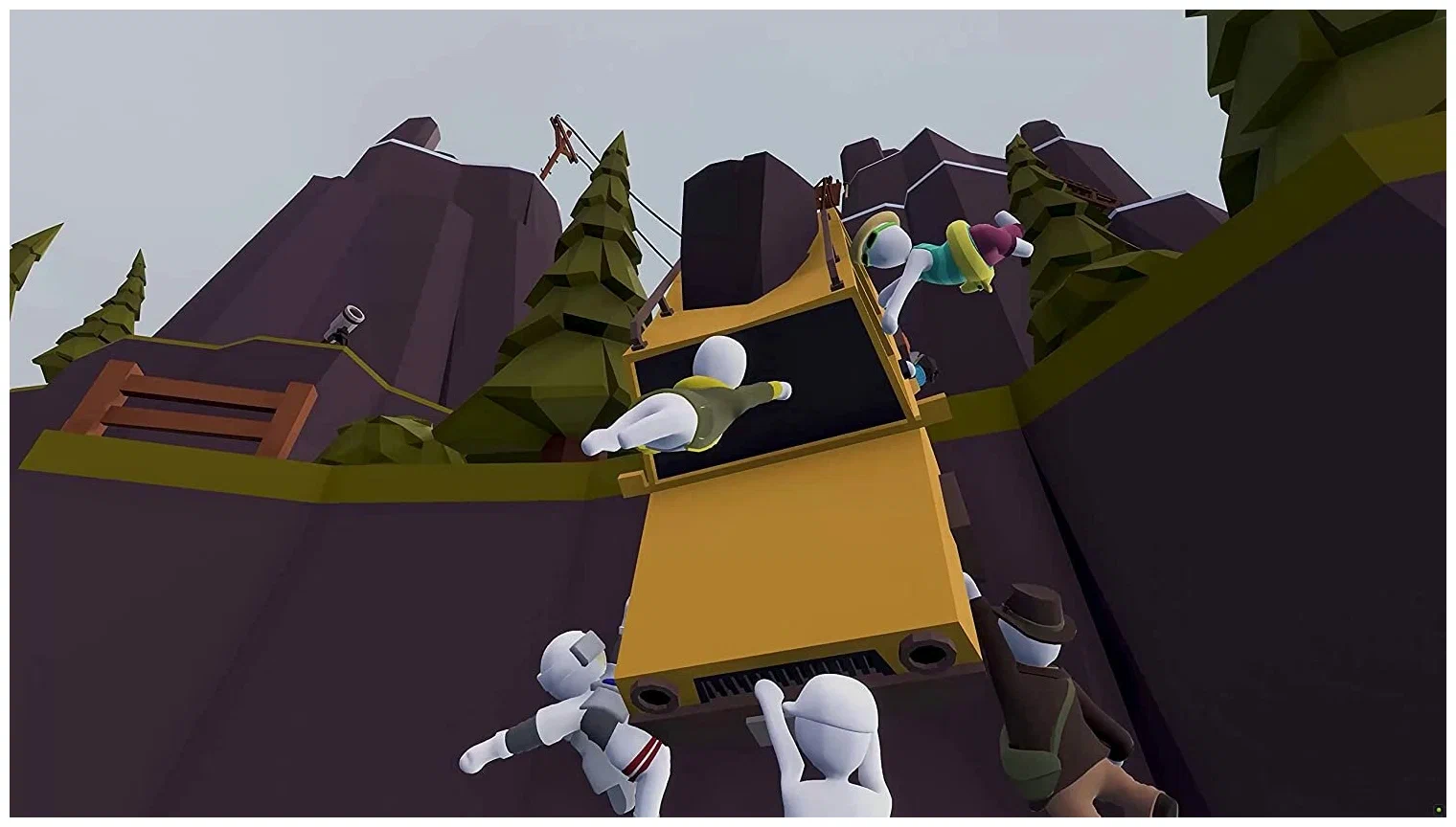 Captura Human Fall Flat – Personajes Trepando Una Ladera Empinada En Un Entorno Montanoso