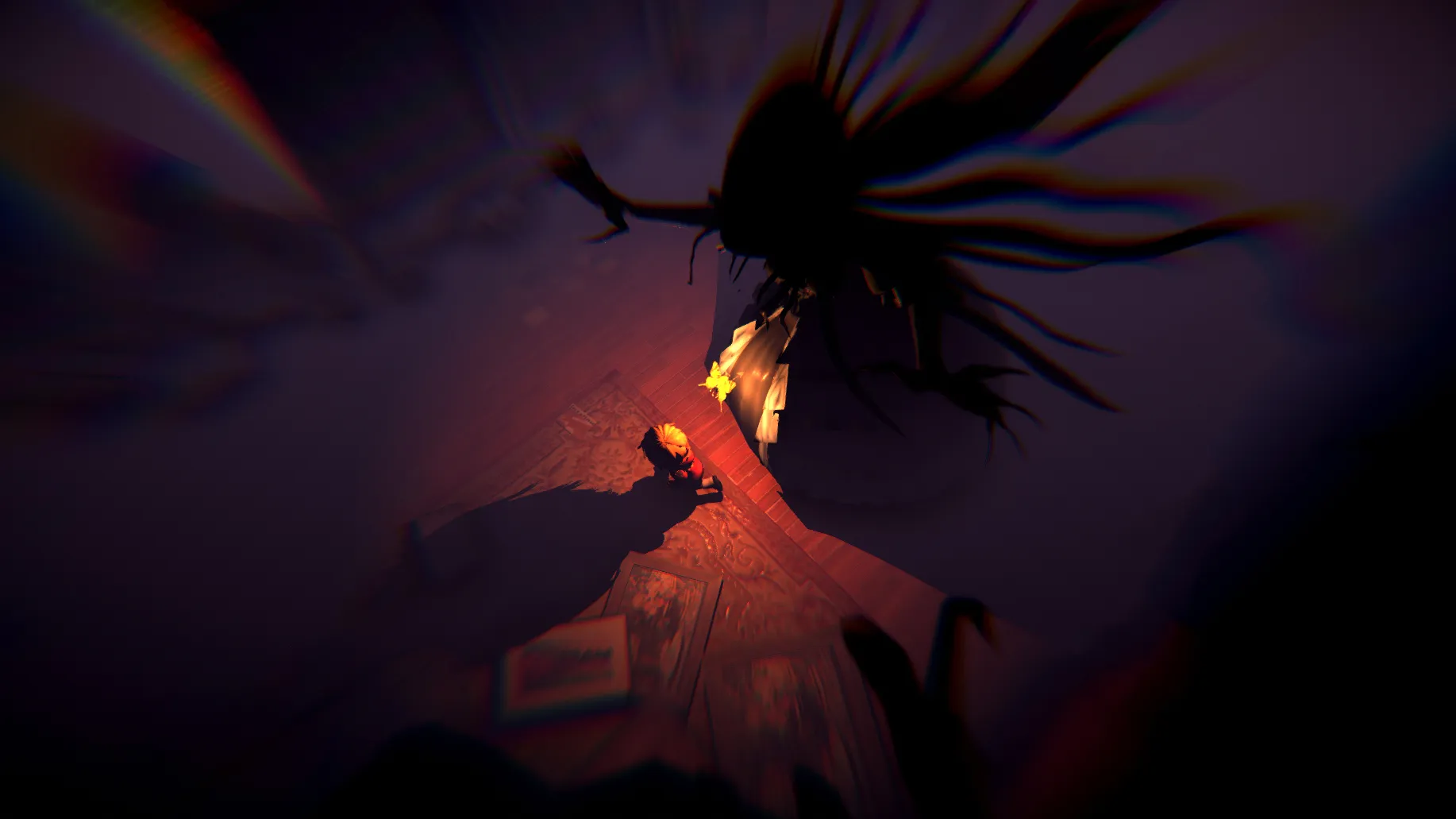 Captura In Nightmare – Nino Iluminado Por Linterna Mientras Una Sombra Se Aproxima Desde El Fondo