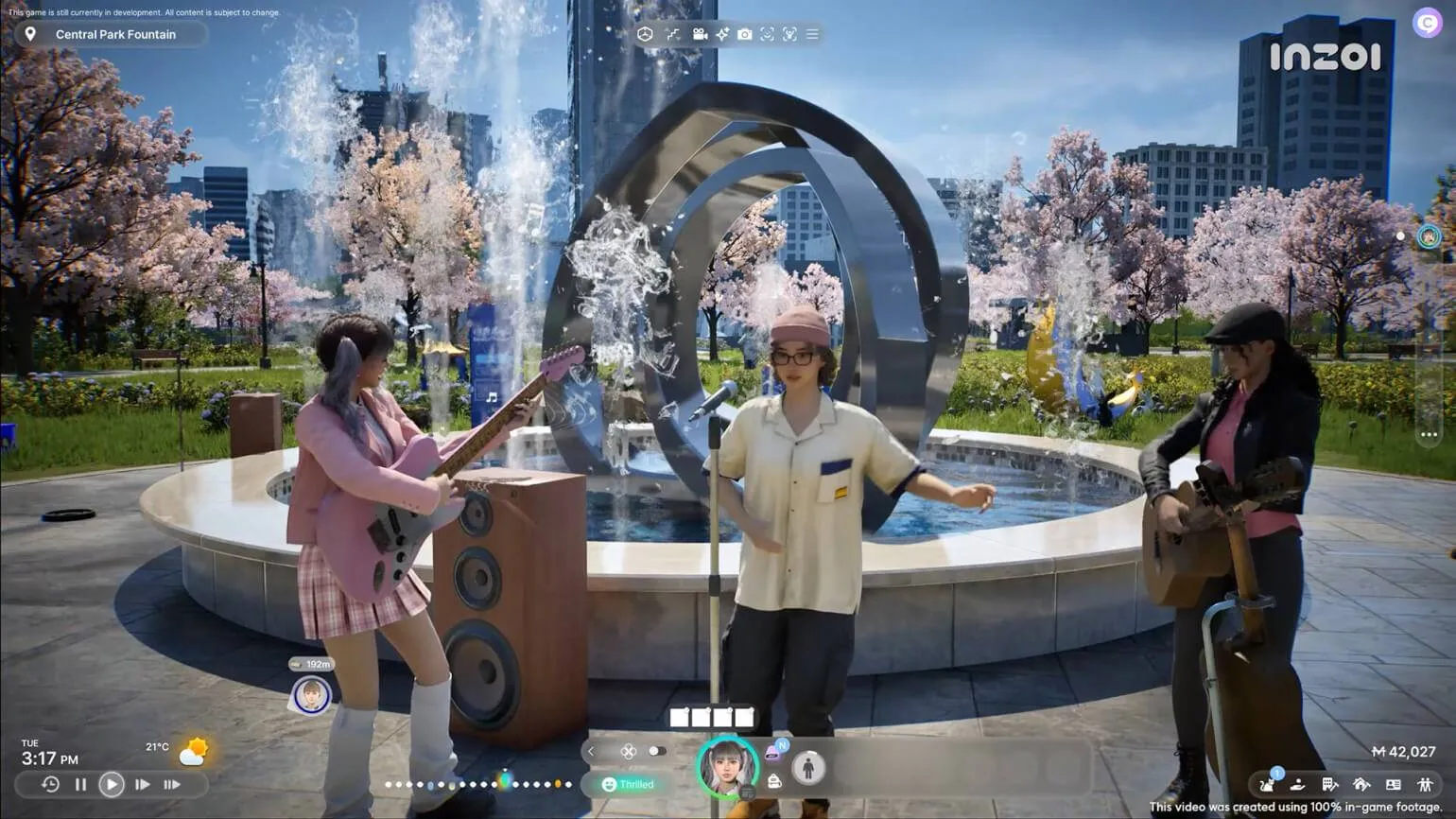 Captura Inzoi Conversacion Entre Varios Personajes Frente A Fuente En Plaza