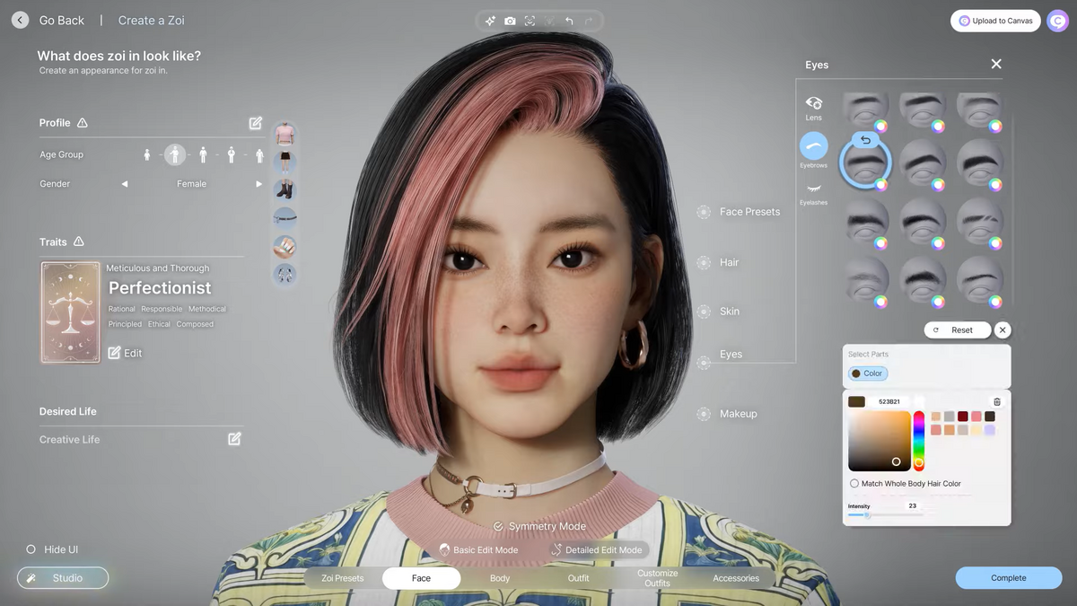 Captura Inzoi Pantalla De Personalizacion Con Personaje Femenino En Primer Plano
