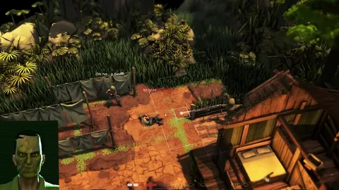 Captura Jagged Alliance Rage – Un Personaje Observa A Un Aliado Herido En Un Campamento Selvatico Con Tiendas Y Chozas