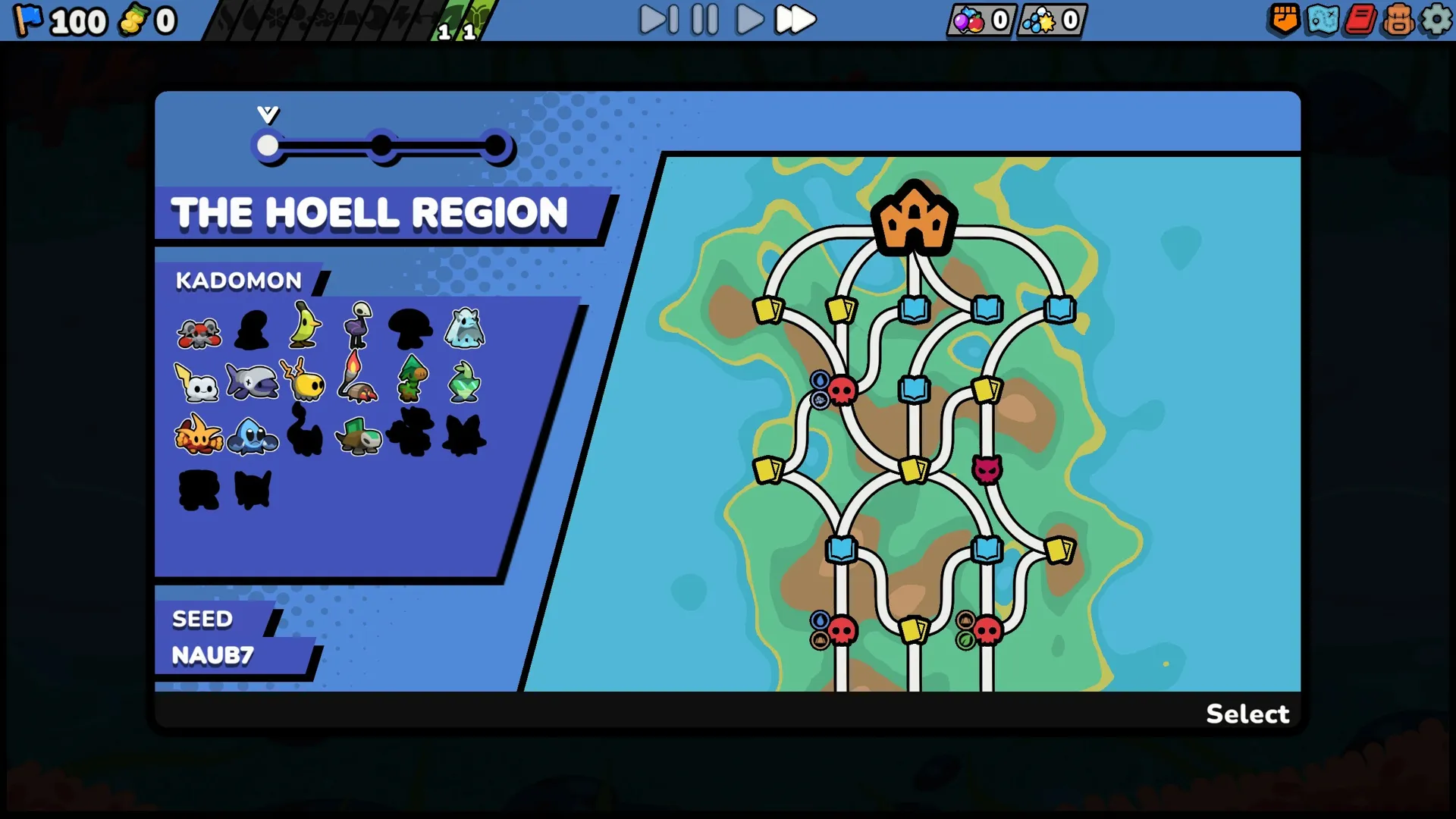 Captura Kadomon Hyper Auto Battlers – Mapa De Region Con Caminos Desbloqueables Y Nodos Conectados