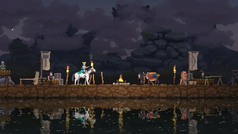 Captura Kingdom Two Crowns – Pueblo En Calma Con Reflejo Del Amanecer En El Agua